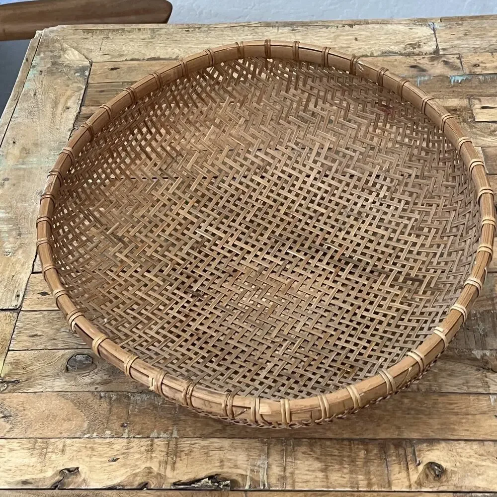 Vintage Hand Woven Delicate Woven Bottom Wicker Winnowing Basket 17